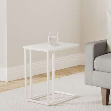 VASAGLE End Table, C Shaped TV Tray with Metal Frame Rolling Casters for Coffee Laptop Mobile Tablet...