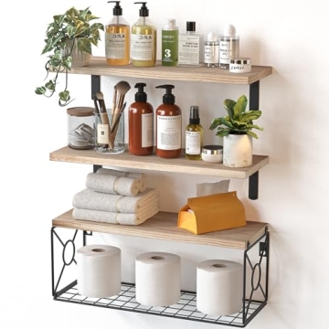 Elegant Amada Floating Bathroom Shelves with Storage Basket for Home Organization