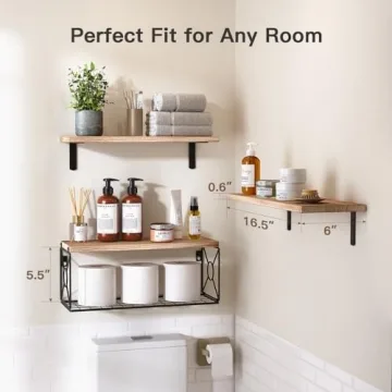 Amada Floating Bathroom Shelves with Storage Basket
