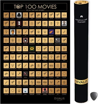 Divalis Top 100 Movies Scratch Off Poster - Easy to Frame Bucket List of Greatest Films to Watch - S...