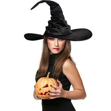 Syhood 3 Pieces Halloween Witch Hats - Classic Ruched Women Costume Accessory