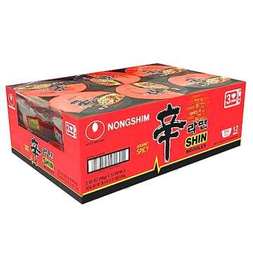 Nongshim Gourmet Spicy Shin Noodle Soup Bowl, 12 Pack, Microwaveable Ramyun Soup Noodles, No MSG Add...