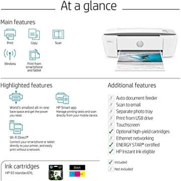 HP DeskJet 3755 Compact All-in-One Wireless Printer with Wifi Mobile Printing, Instant Ink Cartridge ready - Black/Color Combo Printer - Stone Accent (J9V91A) (Renewed)