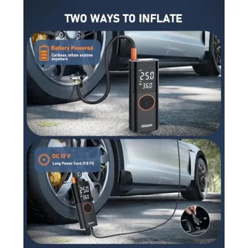 Tire Inflator Portable Air Compressor, 150PSI Fast Air Pump for Car Tires, Dual Power Bike Air Pump, Cordless Tire Pump with Digital Pressure Gauge for Cars, Motorcycles, Bicycles, Balls and More