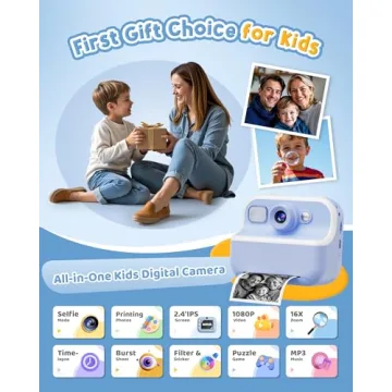 Instant Camera for Kids - Dual Front & Rear, 1080P Videos, Perfect Gift for Ages 3-12