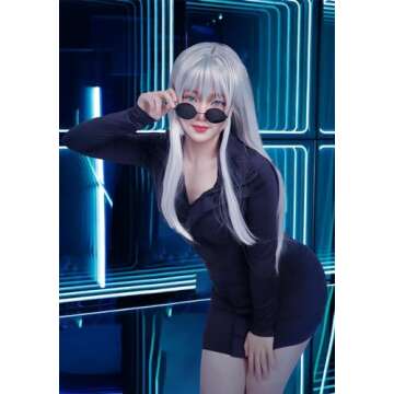 C-ZOFEK Women's US Size Anime Cosplay Costume Purple Dress with Glasses for Halloween(XX-Large)