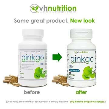 Enhance Memory & Focus with VH Nutrition Ginkgo BILOBA 550mg - 60 Capsules