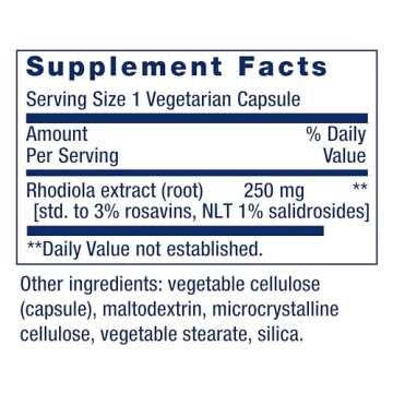 Life Extension Rhodiola Extract, Rhodiola rosea Supplement, standardized Extract, Promotes Physical and Mental Performance, Gluten-Free, Non-GMO, Vegetarian, 250 mg, 60 Capsules