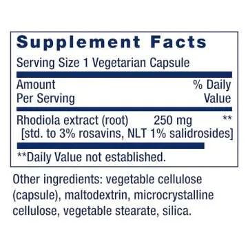 Life Extension Rhodiola Extract, Rhodiola rosea Supplement, standardized Extract, Promotes Physical and Mental Performance, Gluten-Free, Non-GMO, Vegetarian, 250 mg, 60 Capsules