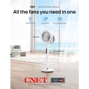 Dreo Fan for Bedroom, 100ft Standing Fan for Home, 120°+105° Smart Oscillating Pedestal Fans with ...