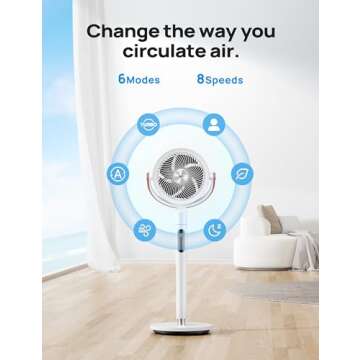 Dreo Fan for Bedroom, 100ft Standing Fan for Home, 120°+105° Smart Oscillating Pedestal Fans with Wi-Fi/Voice Control, DC Motor, 43'' Quiet Fan, 6 Modes, 8 Speeds, Adjustable Height, PolyFan 513S