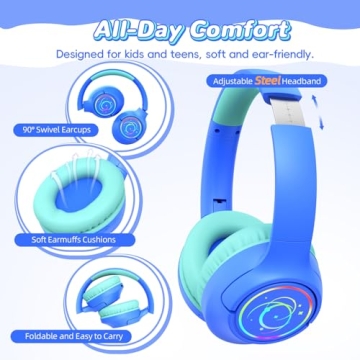 Kids Bluetooth Headphones with 85H Playtime & LED Lights