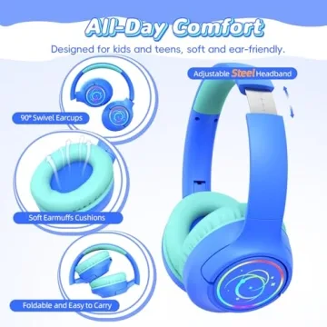 Kids Bluetooth Headphones with 85H Playtime & LED Lights