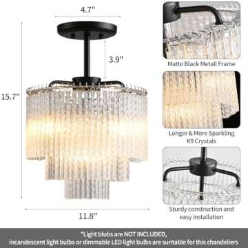 Blinghy 12 inch Crystal Chandelier Modern Contemporary Chandeliers for Bedroom 3-Tier Round Crystal ...