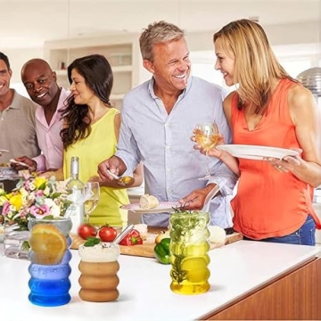 ALINK 16 oz Wave Glass Cups with Straws Brush Set