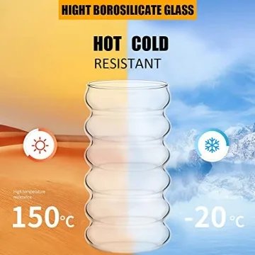 ALINK 16 oz Wave Glass Cups with Straws Brush Set