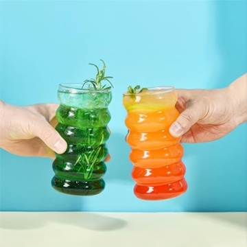 ALINK 16 oz Wave Glass Cups with Straws Brush Set