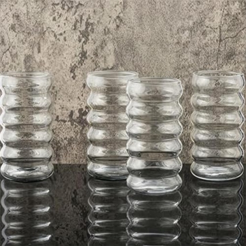 ALINK 16 oz Wave Glass Cups with Straws Brush Set