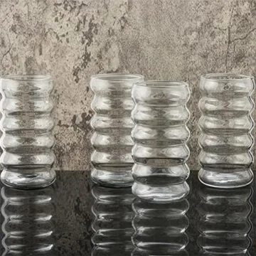 ALINK 16 oz Wave Glass Cups with Straws Brush Set