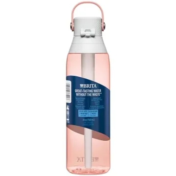 Brita Hard-Sided Plastic Premium Filtering Water Bottle, BPA-Free, Reusable, Replaces 300 Plastic Water Bottles, Filter Lasts 2 Months or 40 Gallons, Includes 1 Filter, Blush - 26 oz.
