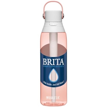 Brita Hard-Sided Plastic Premium Filtering Water Bottle, BPA-Free, Reusable, Replaces 300 Plastic Water Bottles, Filter Lasts 2 Months or 40 Gallons, Includes 1 Filter, Blush - 26 oz.