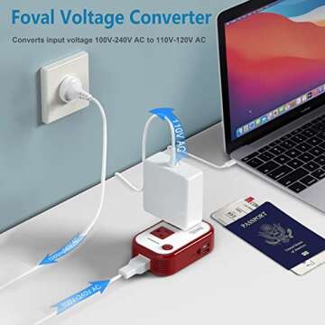 Travel Voltage Converter 220V to 110V-FOVAL Step Down Power Converter International Travel Adapter w...