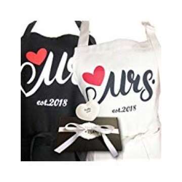 His and Hers Aprons Set with Heart Dish for Newlyweds