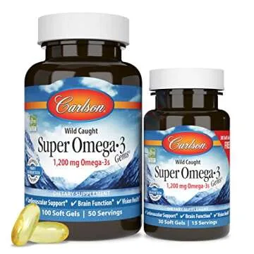 Carlson Omega-3 Super Gems, 1200 mg Fish Oil Softgels
