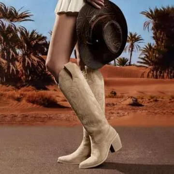 wetkiss Western Boots for Women Cowboy Boots for Women Cowboy Cowgirl Boots Mid Calf Cowboy Cowgirl Boots Knee High Cowboy Boots Tall Western Boots Boots for Women（Apricot-8.5）