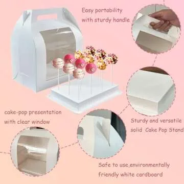 Hzzycaxli 8pcs Portable Cake Pop Holder Boxes,Cake Pop Boxes Packaging, Cake Pop Display Stand with Clear Window,white Cakesicle boxes