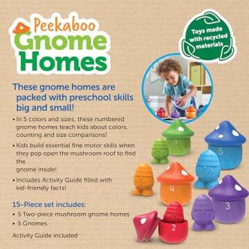 Learning Resources Peekaboo Gnome Homes,15 Pieces, Ages 18 Month+, Preschool Learning Activities, Toddler Learning Toys 2-4, Montessori Toys
