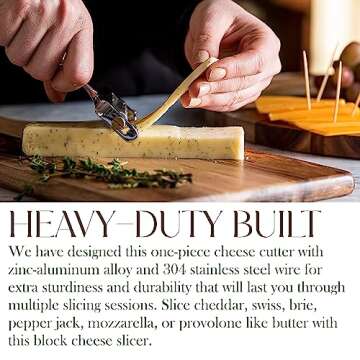 Bellemain Stainless Steel Wire Cheese Slicer - Hand Held Cheese Cutter for Cheddar, Gruyere, Raclette, Mozzarella Cheese Block, Adjustable Cheese Shaver, Thick & Thin Slicer, Cheese Curler (Silver)