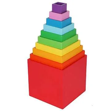TOWO Wooden Stacking Boxes Rainbow Colours-Nesting and Sorting Cups Blocks for Toddlers-Stacking Cub...
