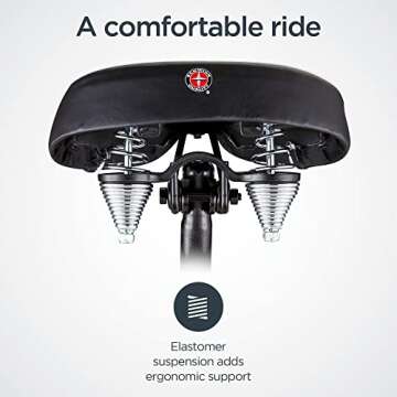 Schwinn Comfort Bike Seat for Men and Women, Quilted Soft Padding Bicycle Seat, Replacement Saddle Fits All Adult Bikes with Standard Seatpost, Wide Springer, Black