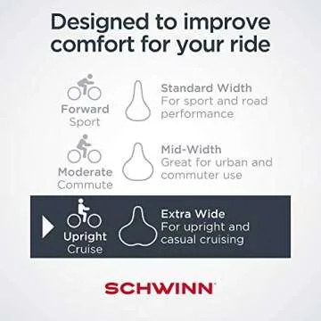 Schwinn Comfort Bike Seat for Men and Women, Quilted Soft Padding Bicycle Seat, Replacement Saddle Fits All Adult Bikes with Standard Seatpost, Wide Springer, Black