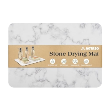 AOTASO 13.8 x 17.7 inch Marble Stone Drying Mat for Kitchen Counter Super Absorbent Dish Drying Mat ...