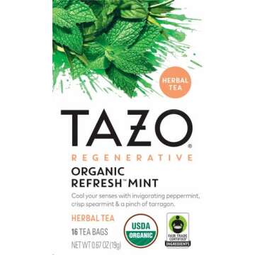 TAZO Organic Refresh Mint Herbal Tea Bags, Caffeine Free, 16 Total Tea Bags