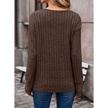 Dokotoo Women Long Sleeve V Neck Soft Button Tunic Sweater