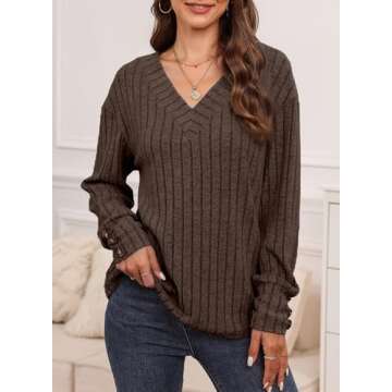 Dokotoo Women Long Sleeve V Neck Soft Button Tunic Sweater