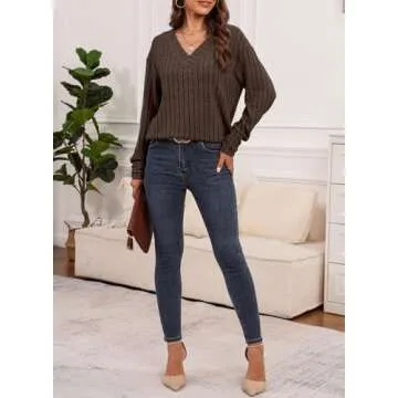 Dokotoo Women Long Sleeve V Neck Soft Button Tunic Sweater