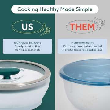 Anyday Cookware Plastic-Free Microwave Dish, 2-Piece Large Shallow Glass Storage Container with Lid ...