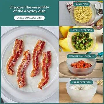 Anyday Cookware Plastic-Free Microwave Dish, 2-Piece Large Shallow Glass Storage Container with Lid for Steaming, Roasting, Serving & Storing Food, 8.7" x 3", Kale