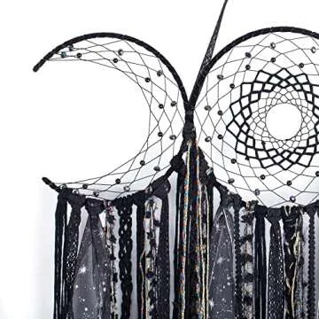 ANROYE Black Triple Moon Goddess Macrame Wall Hanging, Wicca Crescent Dream Catcher for Witch Home, Dreamcatcher for Bedroom Decoration, Pagan Woven Tapestry for Wiccan Adults Decor
