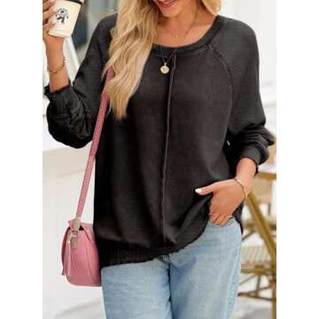 SHEWIN Womens Spring Fashion 2025 Casual Crewneck Lightweight Sweatshirts Loose Long Sleeve Oversize...