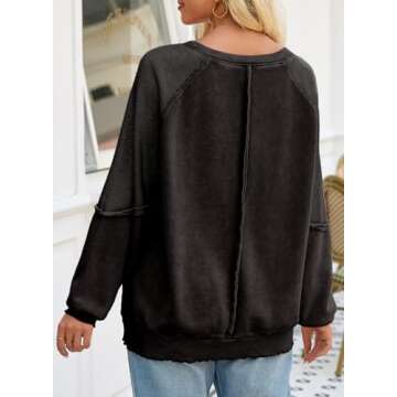 SHEWIN Womens Spring Fashion 2025 Casual Crewneck Lightweight Sweatshirts Loose Long Sleeve Oversized Sweatshirt for Women Black X-Large