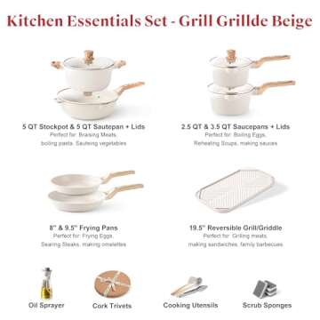 Caannasweis 20Pcs Cookware Sets, Nonstick Pots and Pans Set, Granite Induction Cookware, Non Stick K...