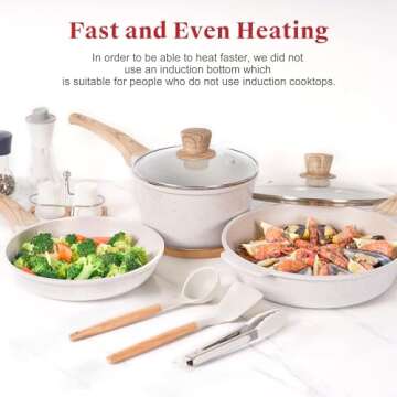 Caannasweis 20Pcs Cookware Sets, Nonstick Pots and Pans Set, Granite Induction Cookware, Non Stick Kitchen Cooking Set, Grayish White Grill Griddle Set, PFOS PFOA Free