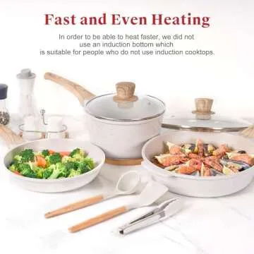 Caannasweis 20Pcs Cookware Sets, Nonstick Pots and Pans Set, Granite Induction Cookware, Non Stick Kitchen Cooking Set, Grayish White Grill Griddle Set, PFOS PFOA Free