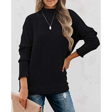 MEROKEETY Women's Long Sleeve Turtleneck Cozy Knit Sweater Casual Loose Pullover Jumper Tops, Black,...