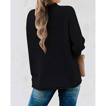 MEROKEETY Women's Long Sleeve Turtleneck Cozy Knit Sweater Casual Loose Pullover Jumper Tops, Black, Medium
